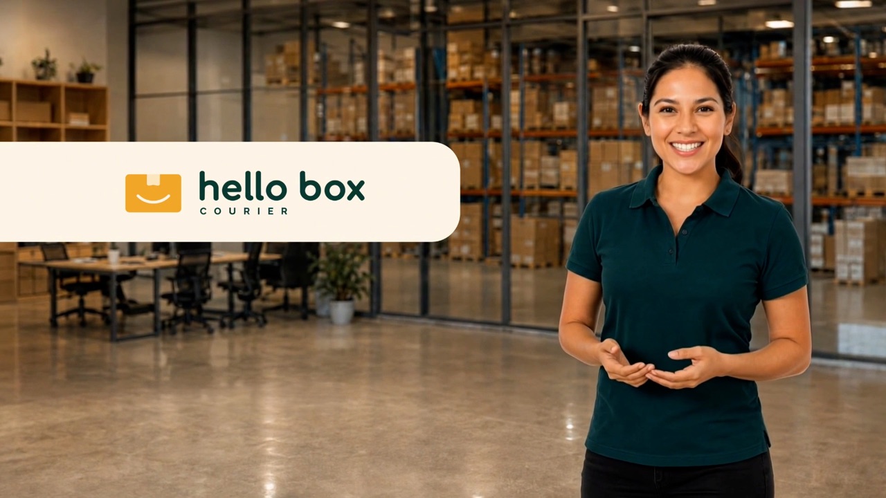 Presentadora de Hello Box en un centro logístico